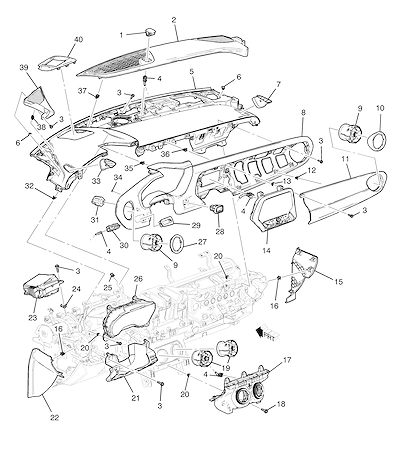 Imagem de Painel de instrumentos e acabamento superior com saídas de ar e controles integrados