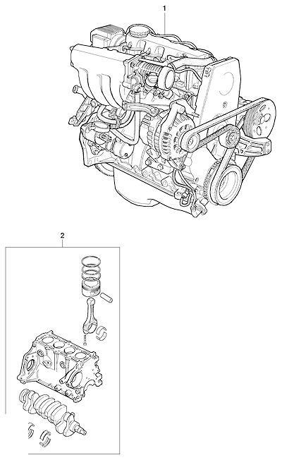 Imagem de Conjunto motor e motor parcial (2001–2010) 1.0 L e 1.4 L