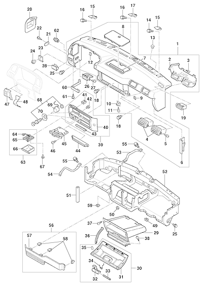 Imagem de Painel de instrumentos, porta-luvas, difusores e acessórios internos