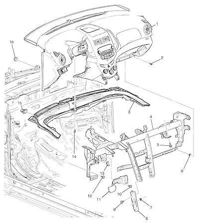Imagem de Suportes e fixação do painel de instrumentos (2012–2013)
