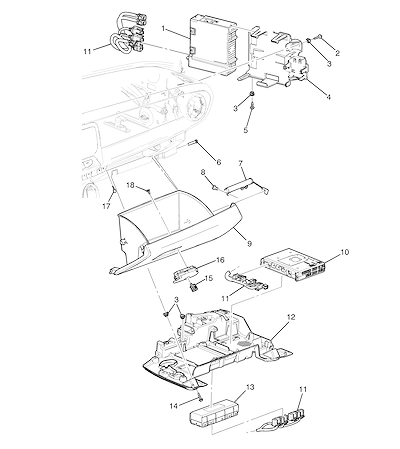 Imagem de Painel de instrumentos direito inferior (2016–2018) com módulos e fiação