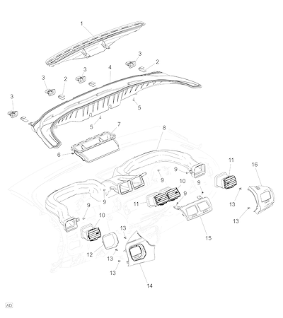 Imagem de Sistema de distribuição de ar do ar-condicionado e saídas do painel instrumentos