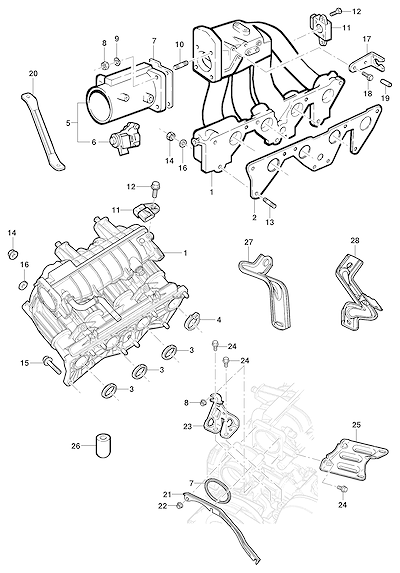 Imagem de Coletores de admissão e componentes do motor 8V