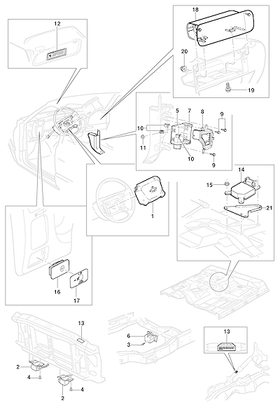 Imagem de Sistema airbag com componentes para volante e painel de instrumentos
