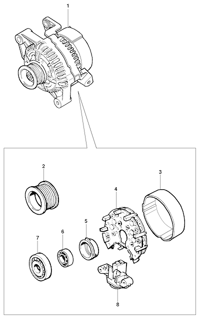 Imagem de Alternador 120A diesel com polia, rolamentos, placa de diodos e regulador