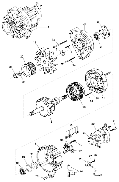 Imagem de Alternador 85A Bosch para motor diesel LA5 MWM com peças completas