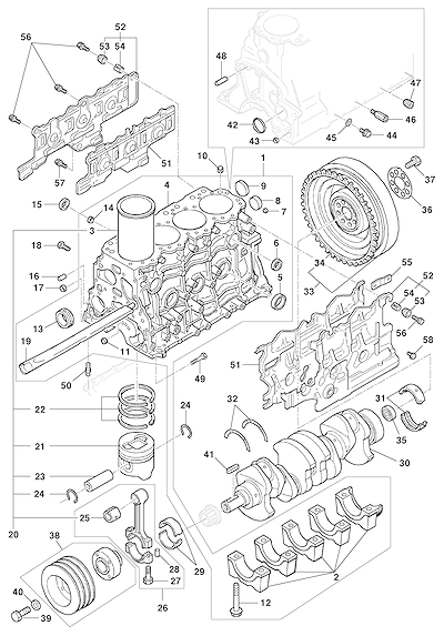 Imagem de Bloco do motor com êmbolos, anéis, casquilhos, balanceador e acessórios gerais