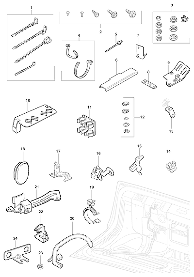 Imagem de Fixação e suporte dos chicotes e fiação elétrica do motor e carroceria