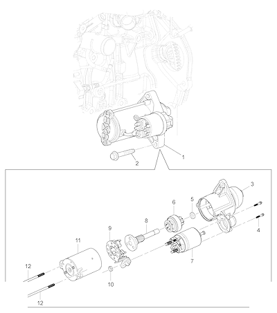 Imagem de Motor partida com acionador, solenoide, escova e chicote de fiação