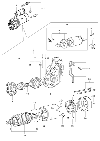 Imagem de Motor de partida e acessórios de fixação e proteção térmica