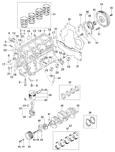 Imagem de Bloco do motor diesel (2001) e componentes internos essenciais