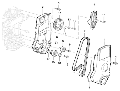 Imagem de Distribuição do motor 8V e componentes da correia dentada