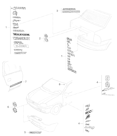 Imagem de Decalques, emblemas e placas para carroceria (1994–2002) S