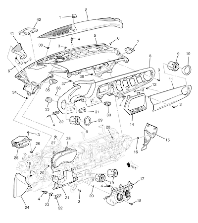 Imagem de Painel de instrumentos e componentes do sistema de visualização dianteira UV6