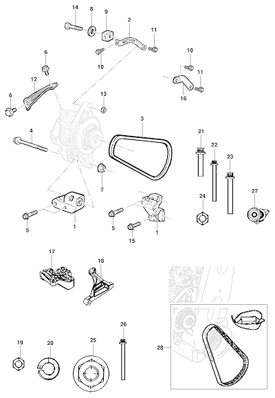 Imagem de Fixação e suporte do alternador com correia e tensionador (2007–2010)