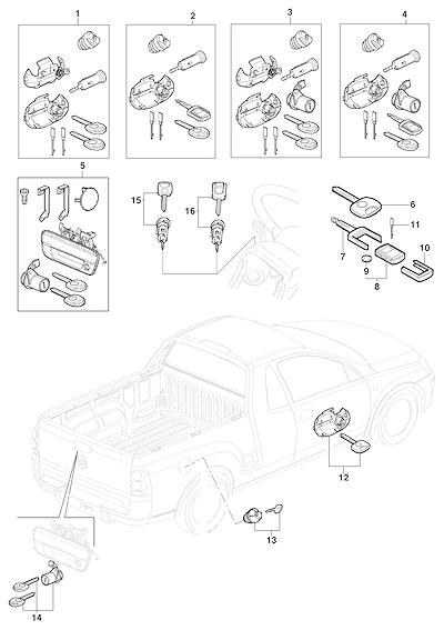 Imagem de Jogo de cilindros, fechos e chaves para pick-up com controle remoto e transponder
