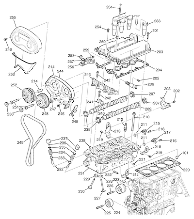 Imagem de Cabeçote e peças relacionadas ao motor 1.6L L4 (LFJ) com eixo-comando e válvulas