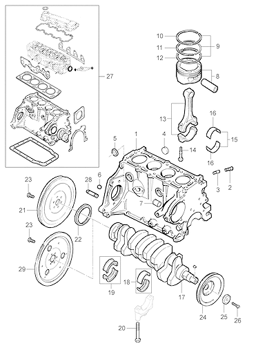 Imagem de Bloco de cilindro e componentes do motor (1994–2010)