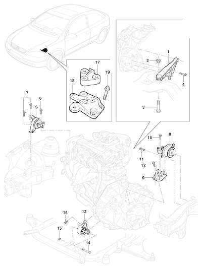 Imagem de Fixação e suportes do motor para transmissão automática