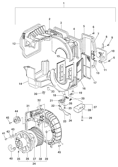 Imagem de Motor do ventilador e aquecedor modelo 15 com módulo e componentes auxiliares