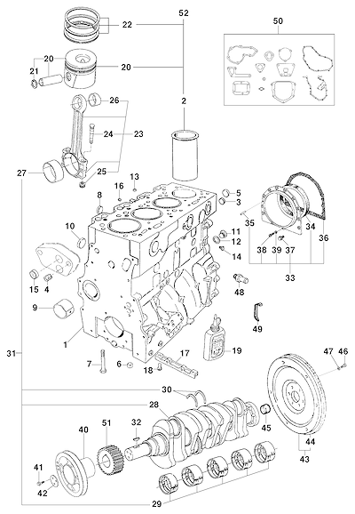 Imagem de Bloco do motor diesel L4A Maxion com peças internas e juntas essenciais