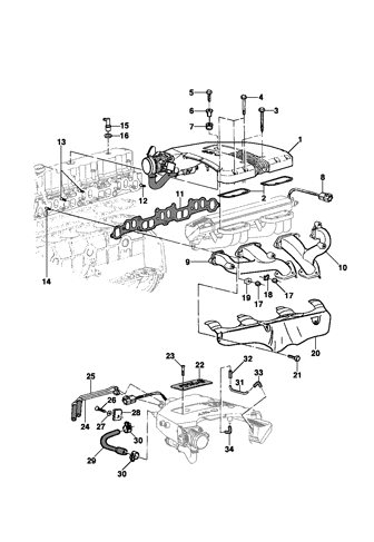 Imagem de Coletor de ar e escapamento do motor 6 cilindros 4.1l