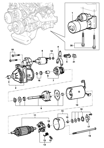 Imagem de Motor de partida e componentes