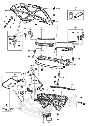 Imagem de Painel-dash, capuz do motor e fixações