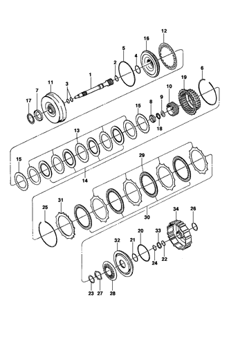 Imagem de Componentes da embreagem a frete da 3ª e 4ª  e ré da transmissão automática MS2