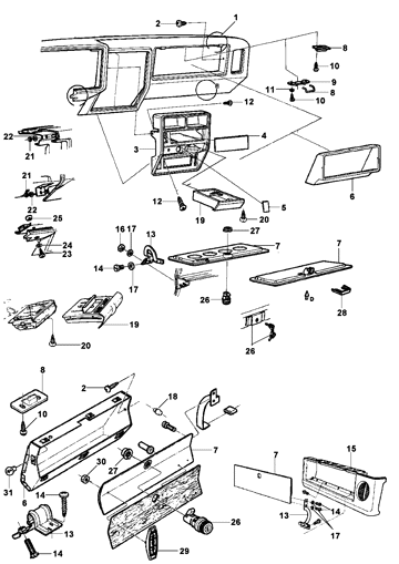 Imagem de Revestimento do painel de instrumentos, caixa e tampa do porta-luvas