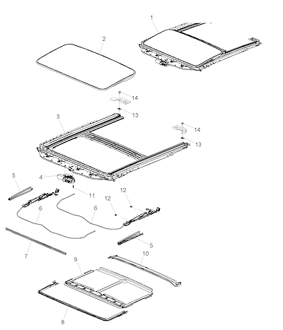 Imagem de Teto solar completo com vidro, motor, defletor, vedação e acessórios