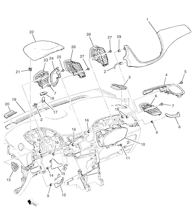 Imagem de Painel de instrumentos superior com acabamento, molduras e saídas de ar integradas