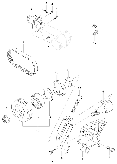 Imagem de Fixação e suporte do compressor do ar-condicionado (2001–2007)