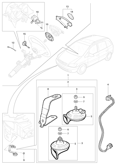 Imagem de Buzina e componentes elétricos para volante da direção (Zafira)