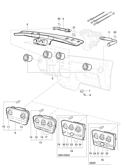 Imagem de Distribuidor ar, controle e dutos de ventilação e aquecedor (2001–2006)