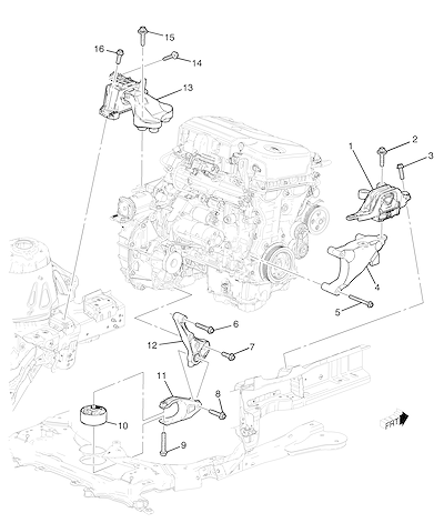 Imagem de Montagem do motor e transmissão automática com suportes e fixações