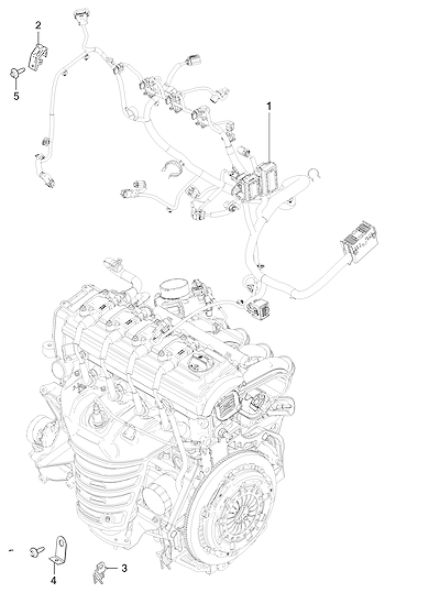 Imagem de Chicote e suportes do motor com parafusos e fixações diversas
