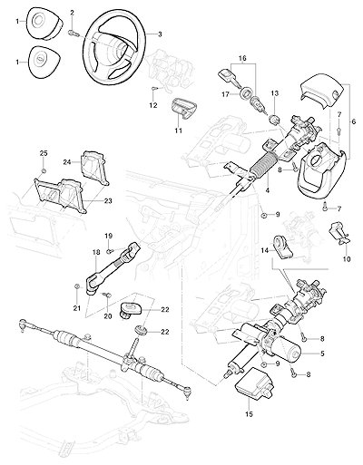 Imagem de Coluna e volante da direção para sedan, hatch e pick-up