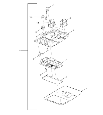 Imagem de Console do teto e teto solar (2017–2020) com iluminação e interruptores cinza