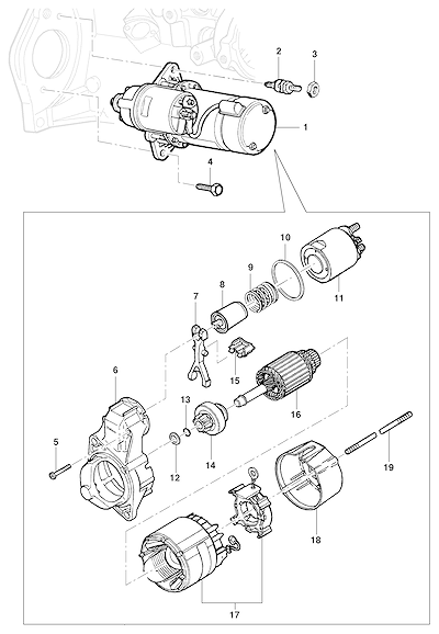 Imagem de Motor de partida e componentes elétricos para acionamento do motor