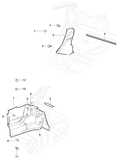Imagem de Adornos e painéis de acabamento interno e externo do compartimento traseiro e quarto