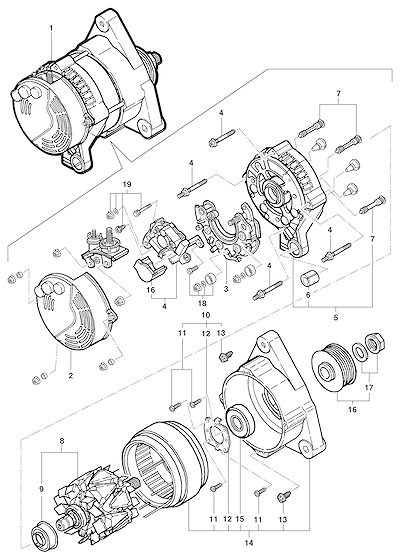 Imagem de Conjunto alternador 70A com rotor, retificador, rolamentos e acessórios completos