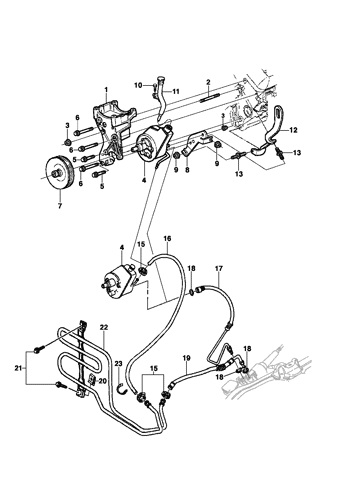 Imagem de Bomba e linha da direção hidráulica - Motor gasolina L35/LG3/LW9