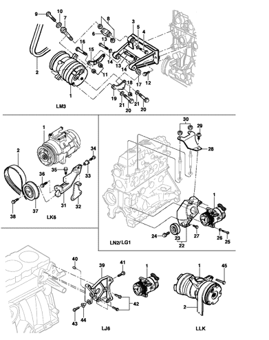 Imagem de Montagem do compressor do ar condicionado - Motor LK6/LJ6/LLK/LM3/LN2/LG1