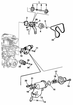 Imagem de Termostato, bomba de água e ventilador - Motor gasolina LDX