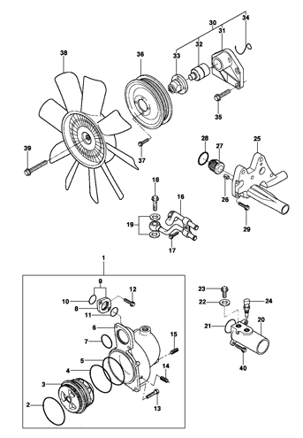 Imagem de Termostato, bomba de água e ventilador - Motor diesel MWM LA5