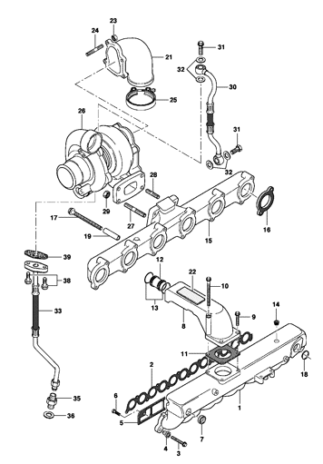 Imagem de Turbocompressor, coletor de admissão e escape - Motor diesel LAA5 MWM 