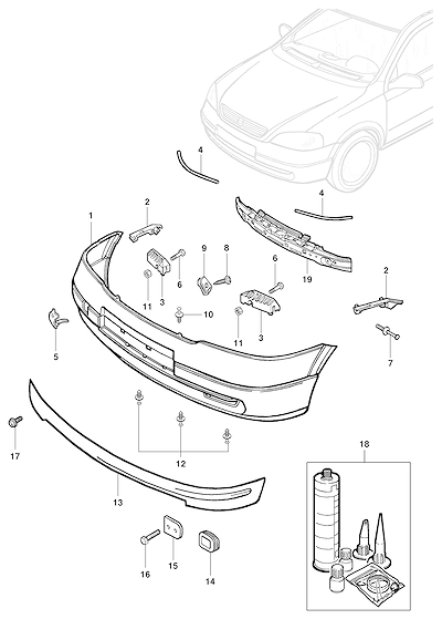 Imagem de Pára-choque dianteiro hatch/sedan (1999–2002) e acessórios de fixação