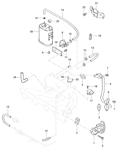 Imagem de Controle de emissões de gases motor gasolina (2007) com válvulas e canister