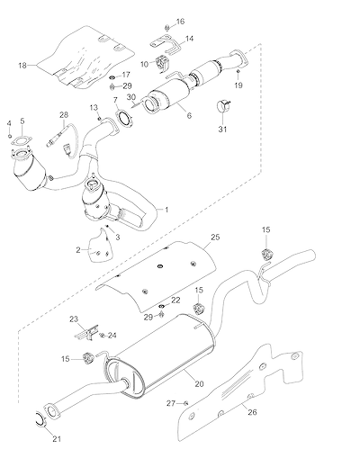 Imagem de Sistema de escapamento LFX/LY7 3.6L gasolina com sensores e protetores térmicos